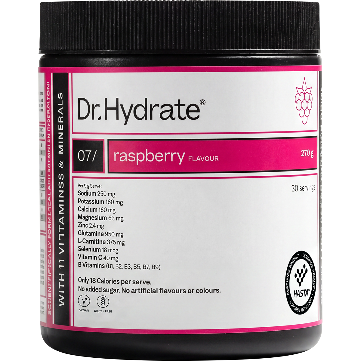 Dr. Hydrate All-In-One Hydration Drink Hasta Cert Raspberry 270g