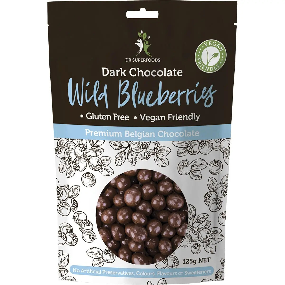 DR SUPERFOODS Wild Blueberries Dark Chocolate 125g DR SUPERFOODS