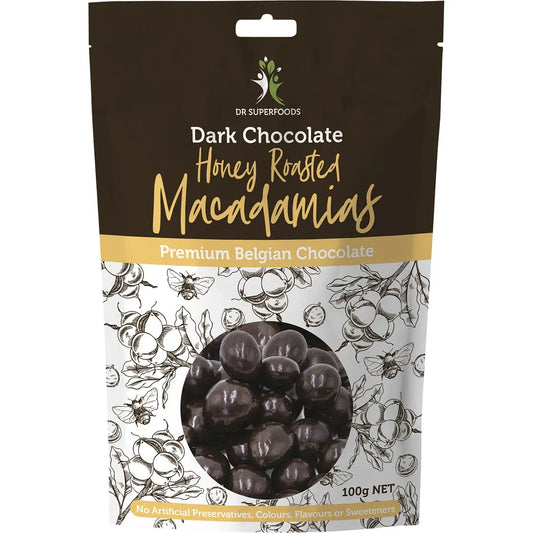 DR SUPERFOODS Honey Roasted Macadamias Dark Chocolate 100g DR SUPERFOODS