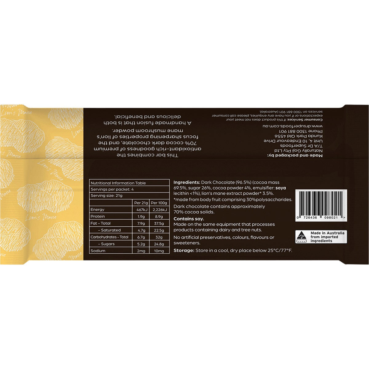 Dr Superfoods Dark Chocolate Bar Mental Clarity 12x85g - Cutprice Online