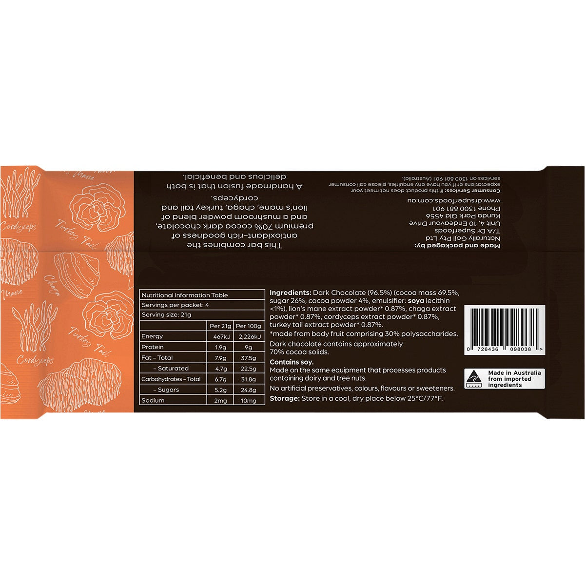 Dr Superfoods Dark Chocolate Bar Peak Performance 12x85g - Cutprice Online