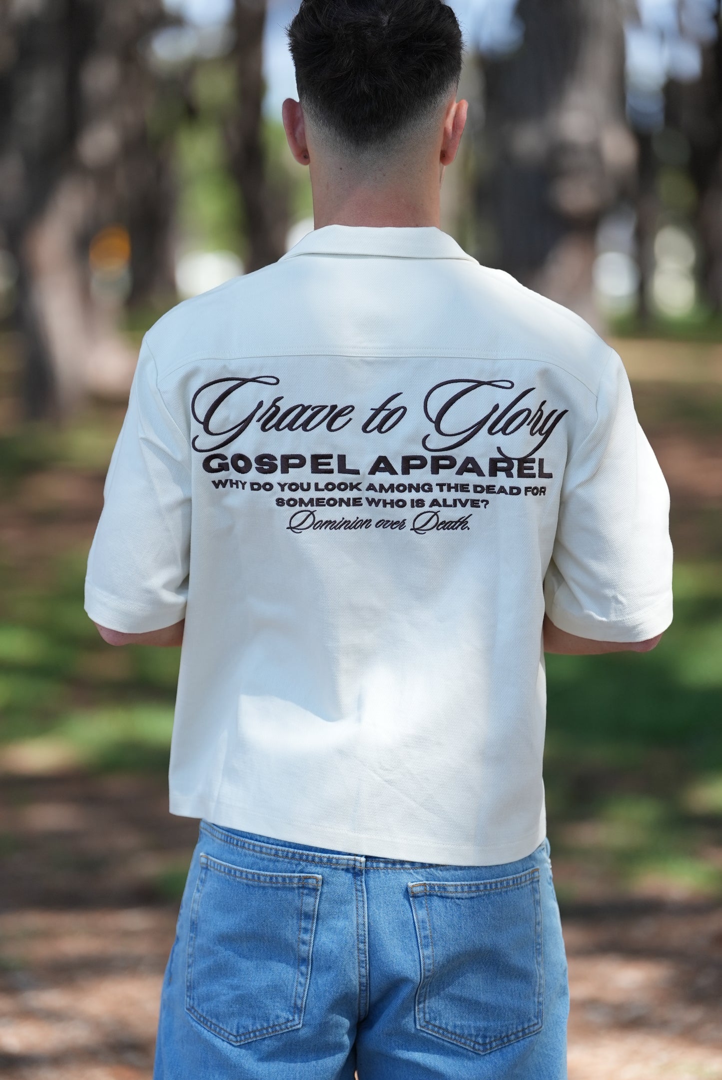 GOSPEL APAREL - BEIGE GRAVE TO GLORY BUTTON UP
