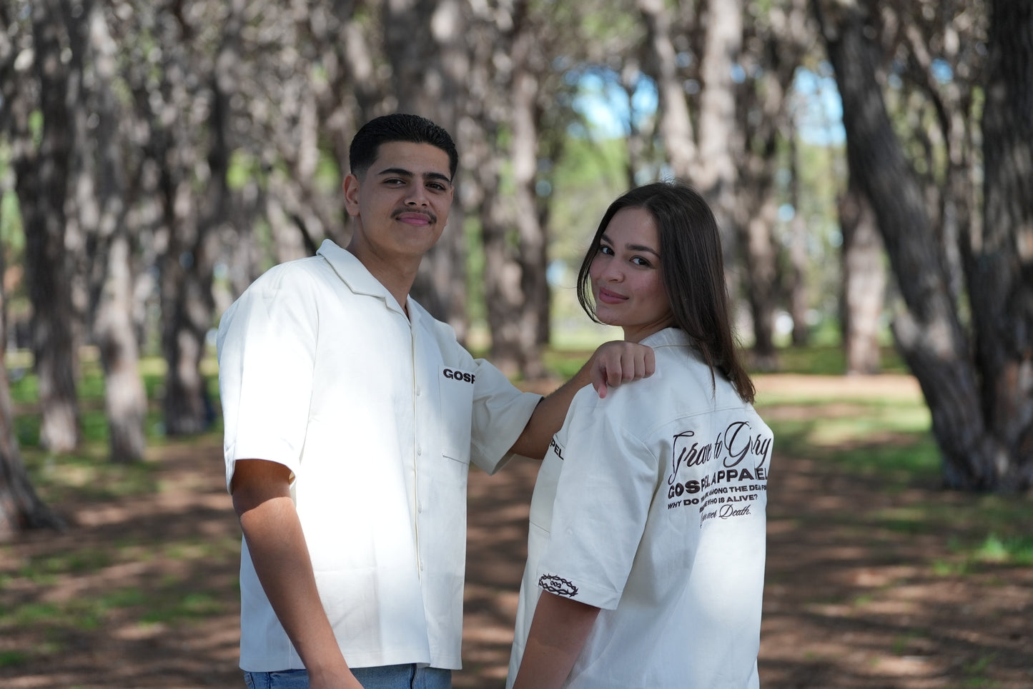GOSPEL APAREL - BEIGE GRAVE TO GLORY BUTTON UP