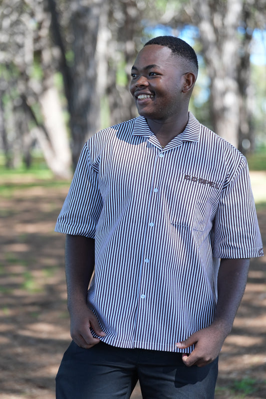 GOSPEL APPAREL - BROWN STRIPE GRAVE TO GLORY BUTTON UP