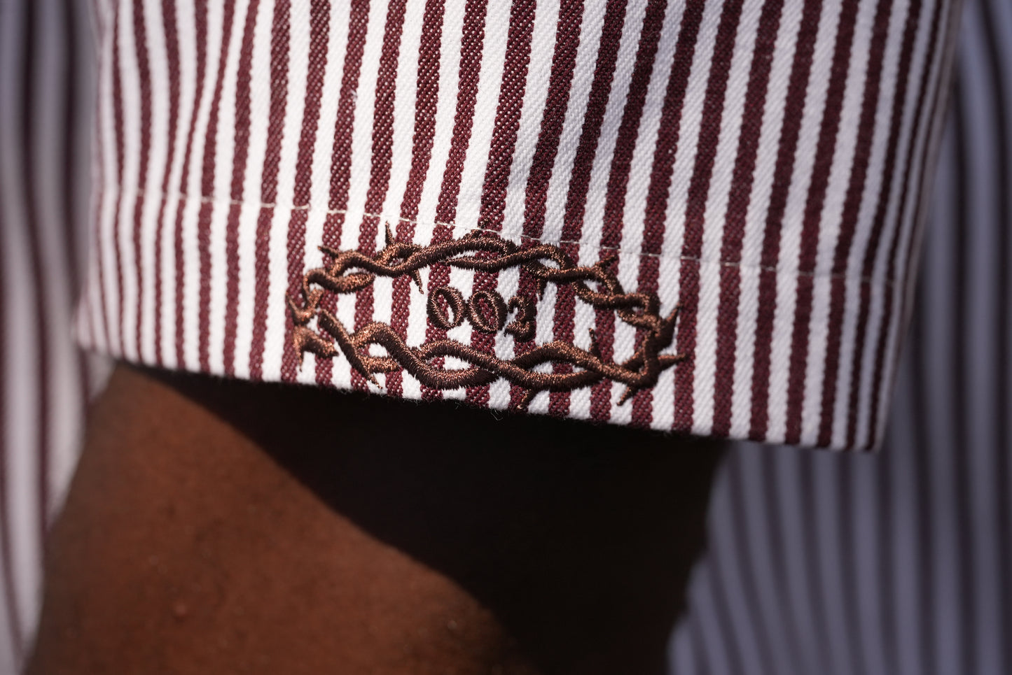GOSPEL APPAREL - BROWN STRIPE GRAVE TO GLORY BUTTON UP