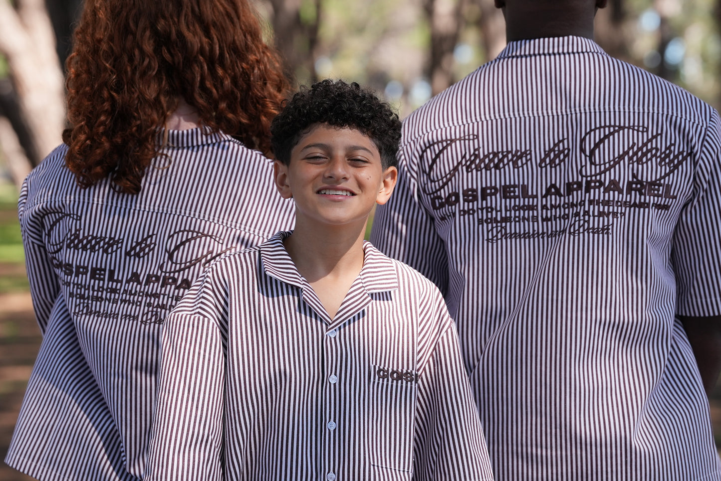 GOSPEL APPAREL - BROWN STRIPE GRAVE TO GLORY BUTTON UP