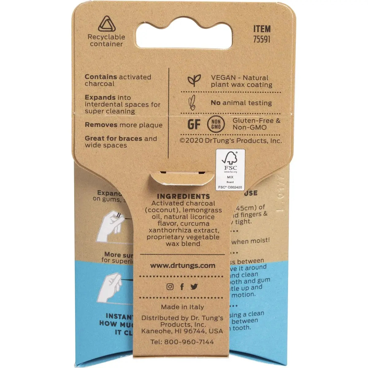 DR TUNG'S Smart Vegan Dental Floss Activated Charcoal & Lemongrass 27m DR TUNG