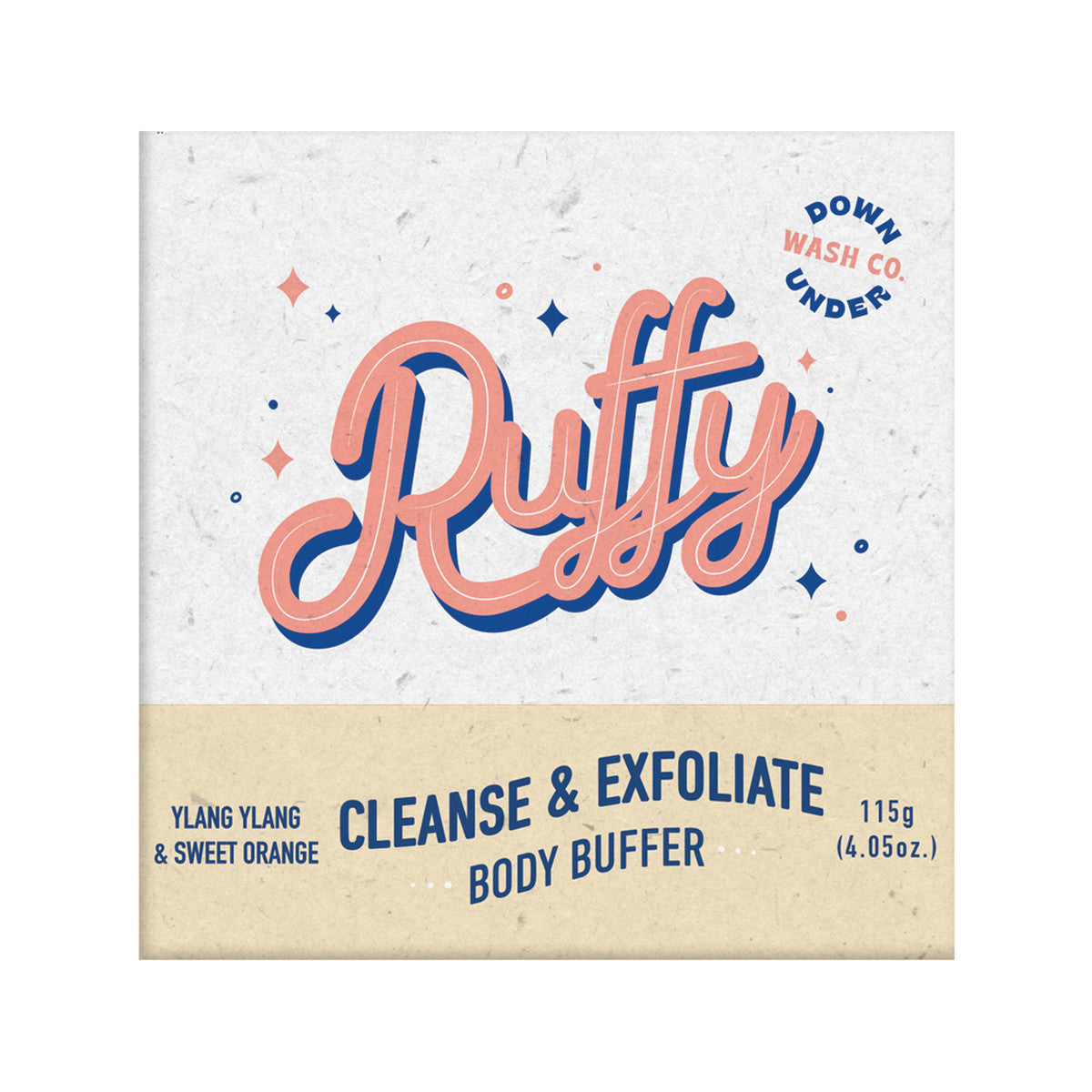 Downunder Wash Co. Ruffy Cleanse & Exfoliate Body Buffer Ylang Ylang & Sweet Orange 115g DOWNUNDER WASH CO.
