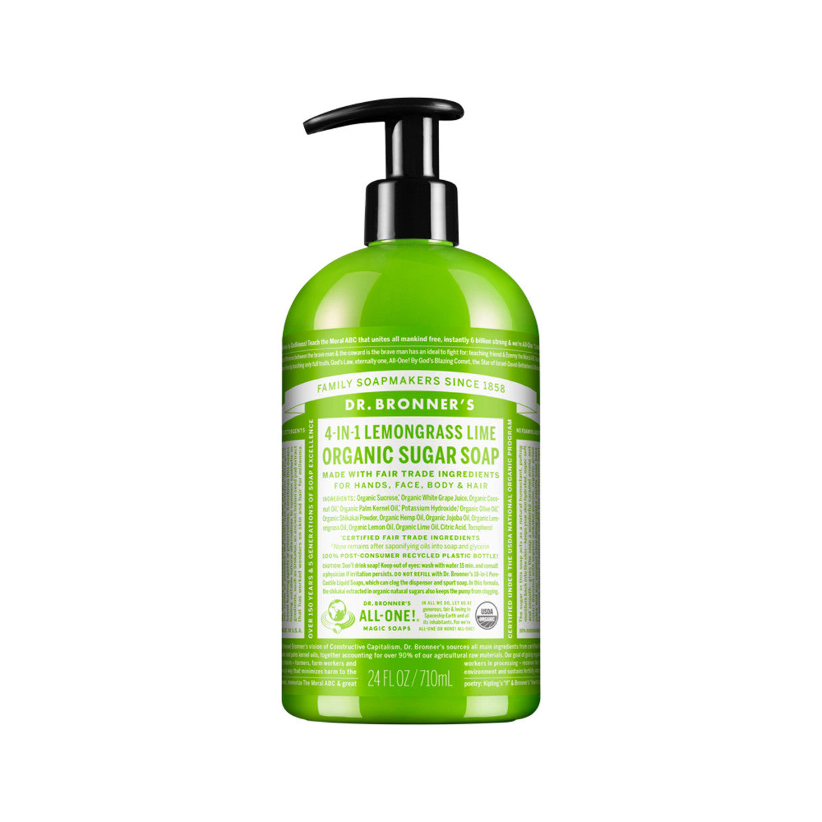 Dr. Bronner's Organic Sugar Soap 4-in-1 Lemongrass Lime (pump) 710ml - Cutprice Online