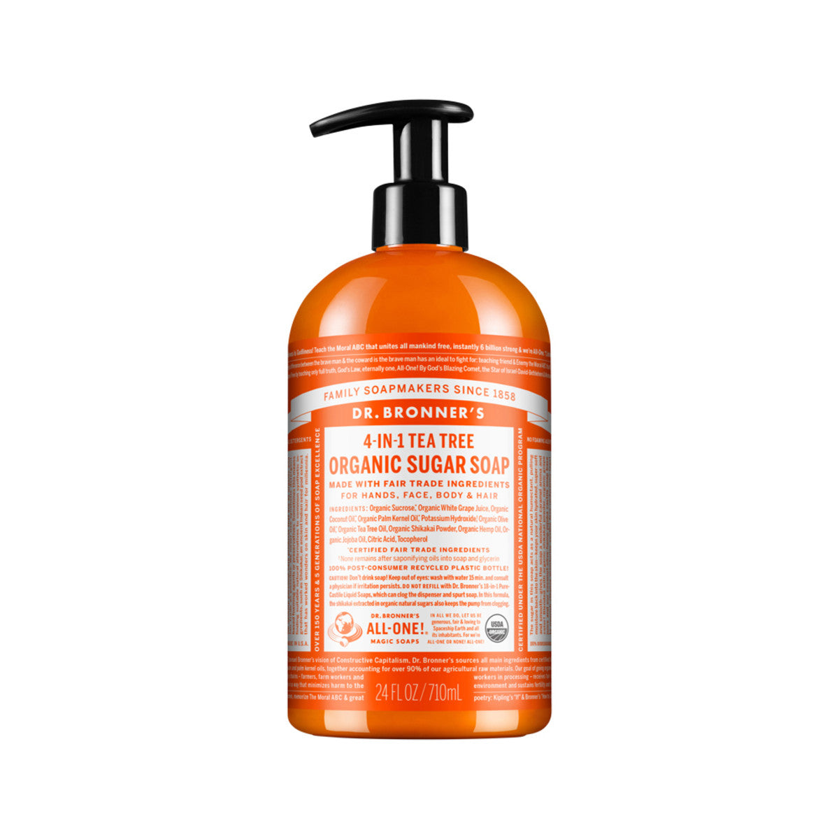 Dr. Bronner's Organic Sugar Soap 4-in-1 Tea Tree (pump) 710ml - Cutprice Online