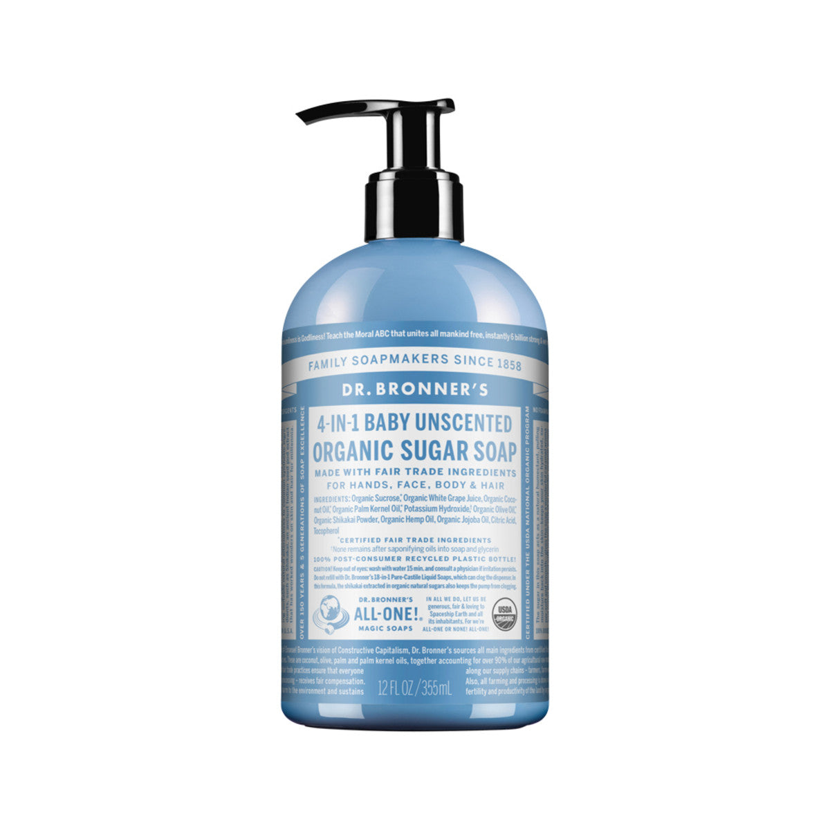 Dr. Bronner's Organic Sugar Soap 4-in-1 Unscented (Baby) (pump) 355ml - Cutprice Online