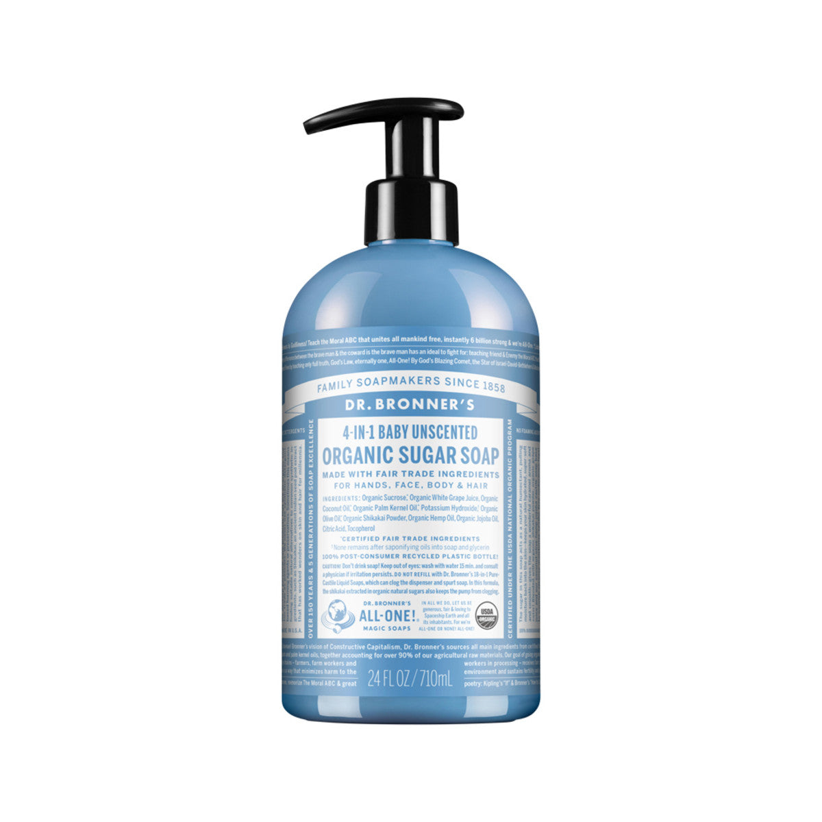 Dr. Bronner's Organic Sugar Soap 4-in-1 Unscented (Baby) (pump) 710ml - Cutprice Online