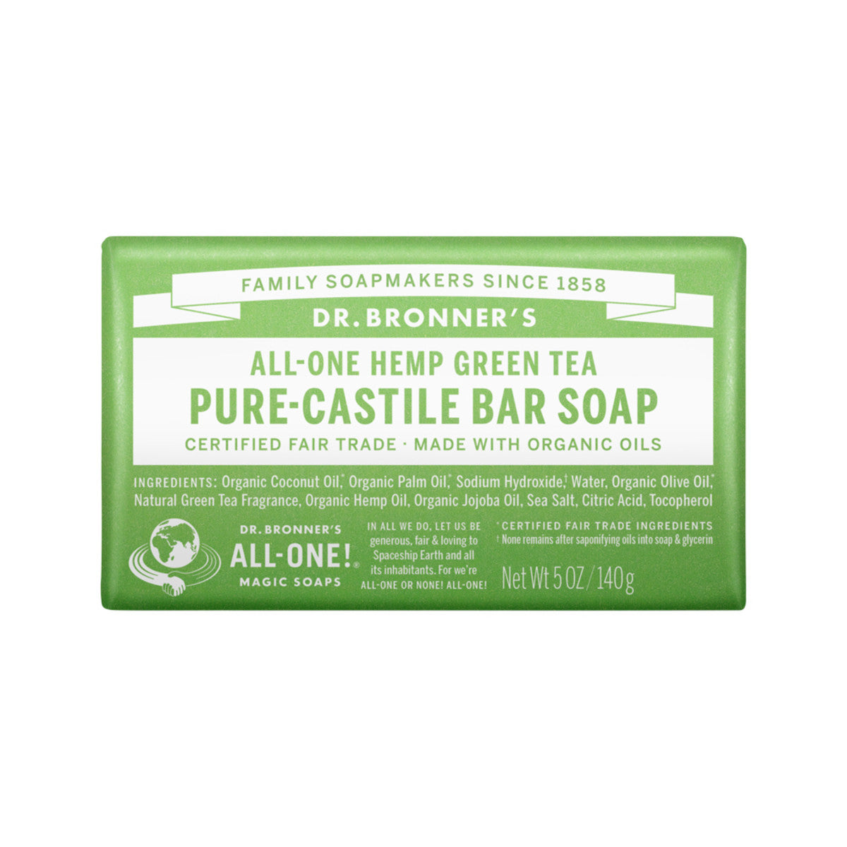 Dr. Bronner's Pure-Castile Bar Soap (Hemp All-One) Green Tea 140g - Cutprice Online