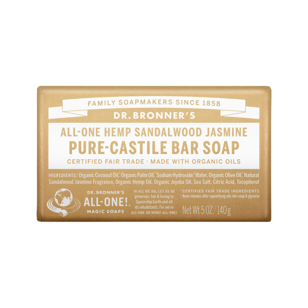 Dr. Bronner's Pure-Castile Bar Soap (Hemp All-One) Sandalwood Jasmine 140g - Cutprice Online