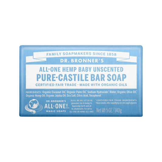 Dr. Bronner's Pure-Castile Bar Soap (Hemp All-One) Unscented (Baby) 140g - Cutprice Online