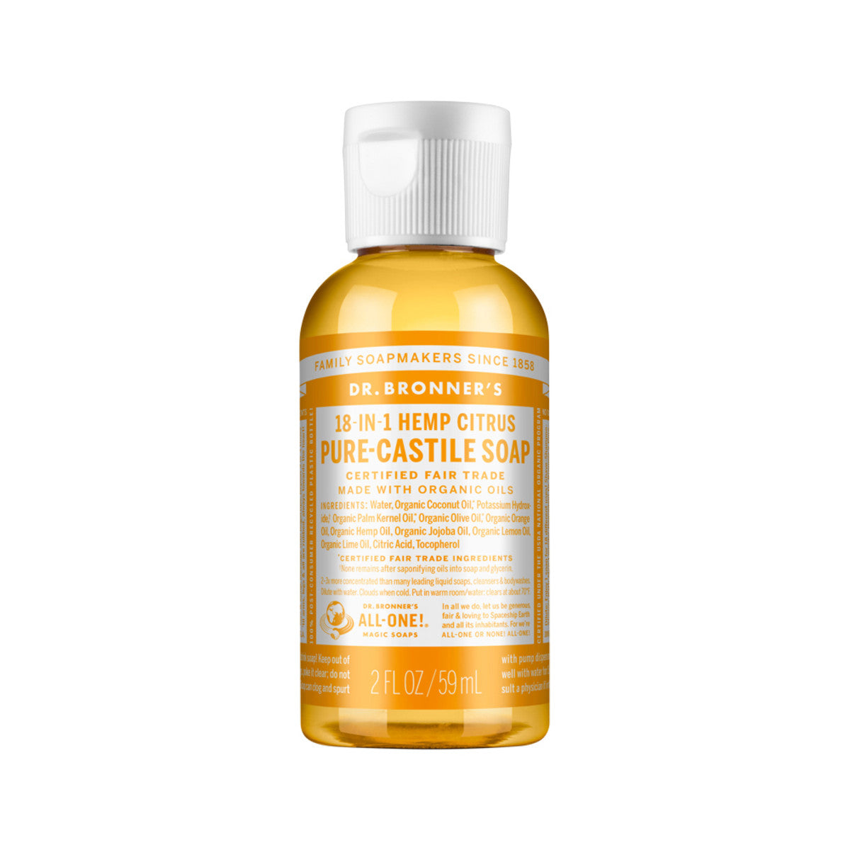 Dr. Bronner's Pure-Castile Soap Liquid (Hemp 18-in-1) Citrus 59ml - Cutprice Online