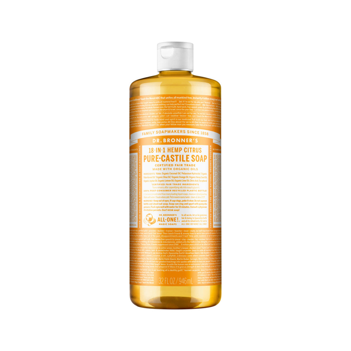 Dr. Bronner's Pure-Castile Soap Liquid (Hemp 18-in-1) Citrus 946ml - Cutprice Online