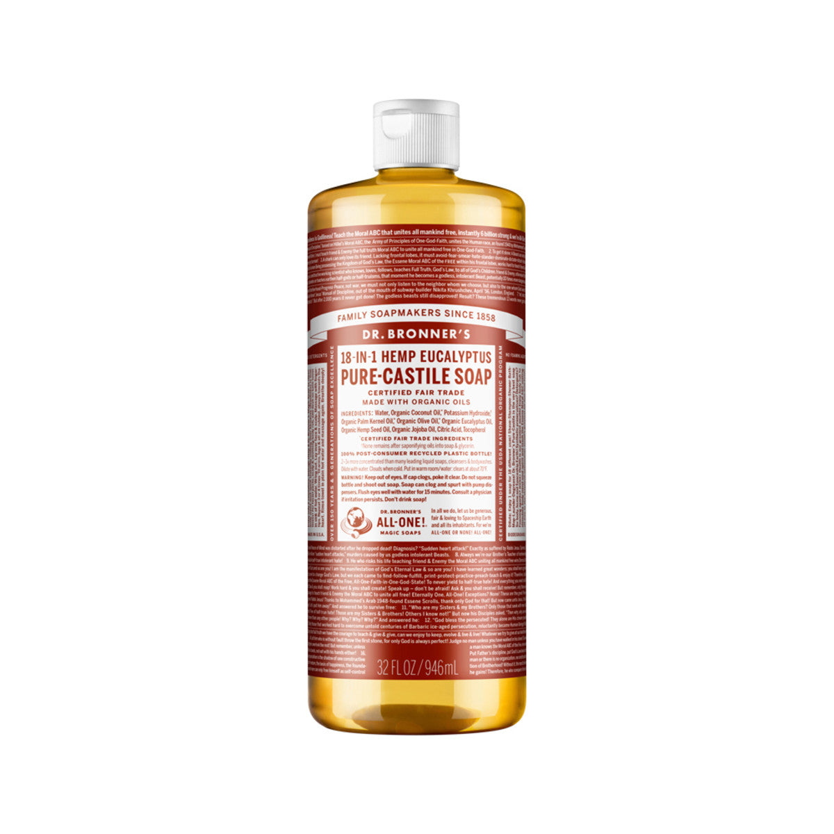 Dr. Bronner's Pure-Castile Soap Liquid (Hemp 18-in-1) Eucalyptus 946ml - Cutprice Online