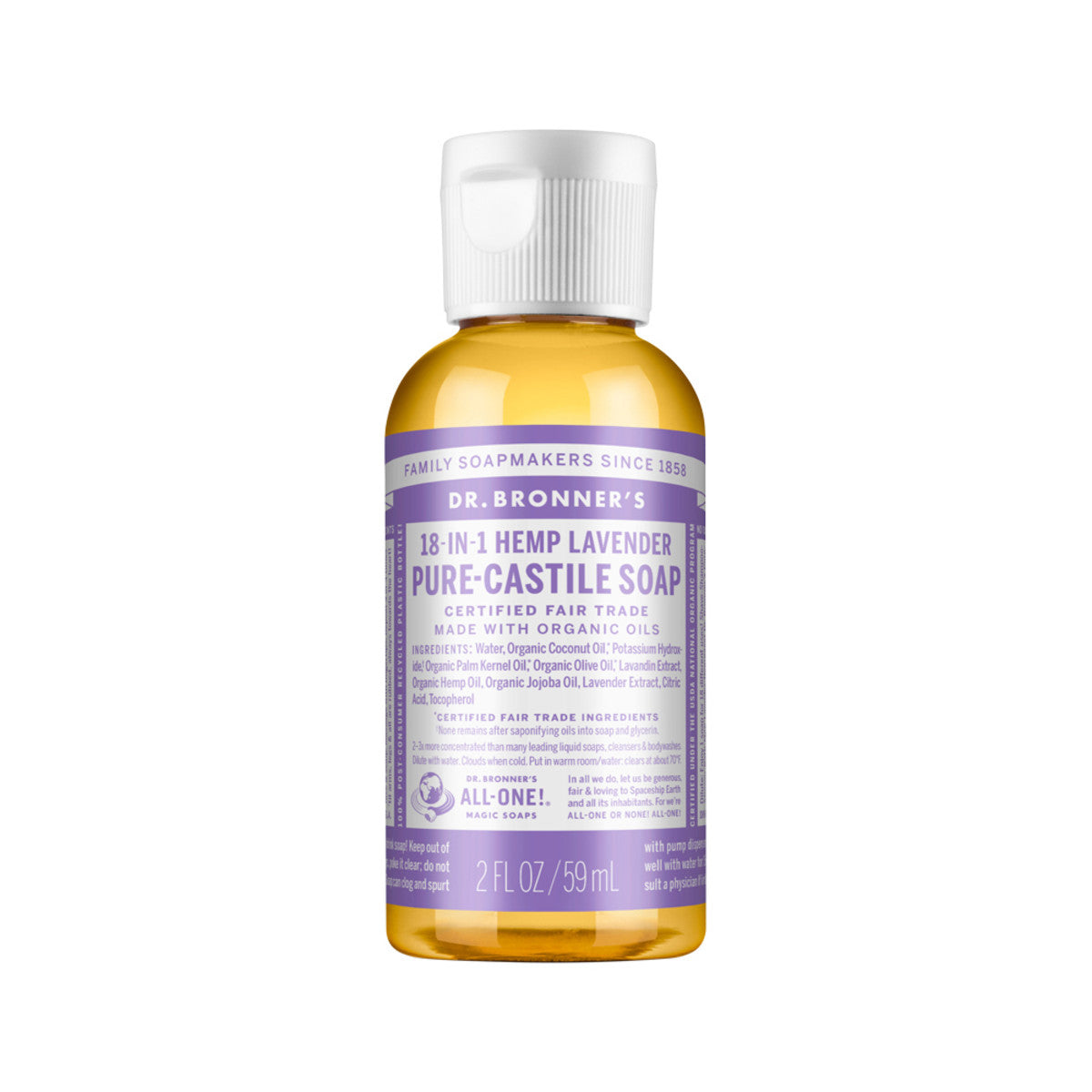 Dr. Bronner's Pure-Castile Soap Liquid (Hemp 18-in-1) Lavender 59ml - Cutprice Online