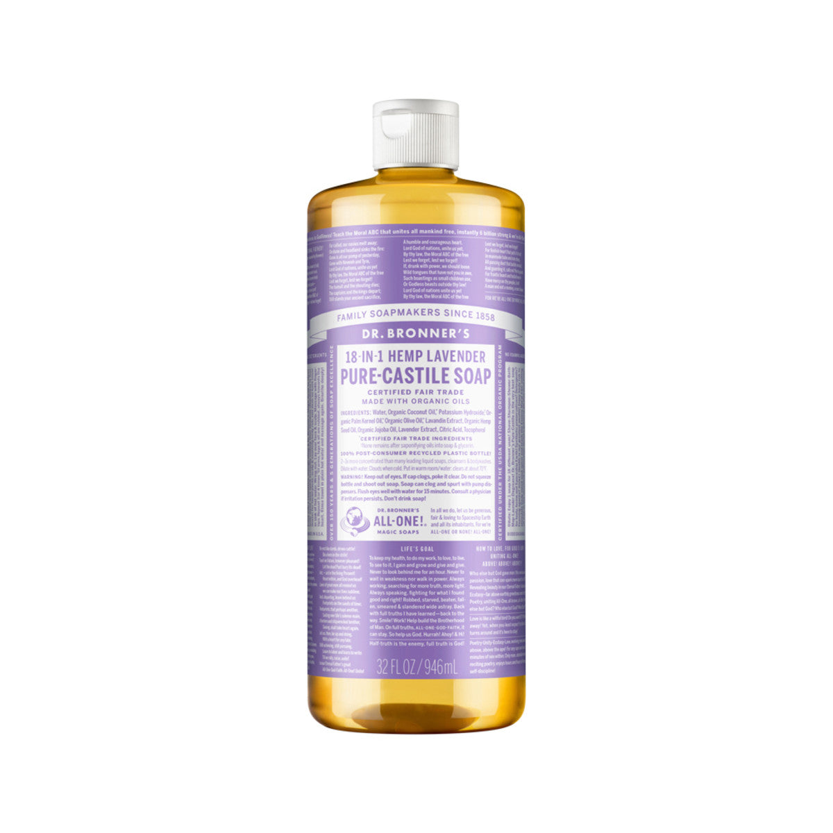 Dr. Bronner's Pure-Castile Soap Liquid (Hemp 18-in-1) Lavender 946ml - Cutprice Online