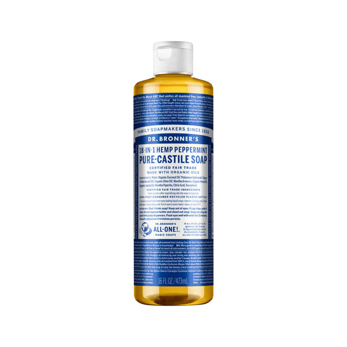 Dr. Bronner's Pure-Castile Soap Liquid (Hemp 18-in-1) Peppermint 473ml - Cutprice Online