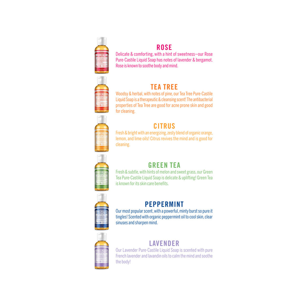 Dr. Bronner's Pure-Castile Soap Liquid (Hemp 18-in-1) Rainbow Sampler 59ml x 6 Pack - Cutprice Online