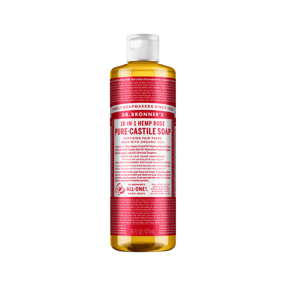 Dr. Bronner's Pure-Castile Soap Liquid (Hemp 18-in-1) Rose 473ml - Cutprice Online