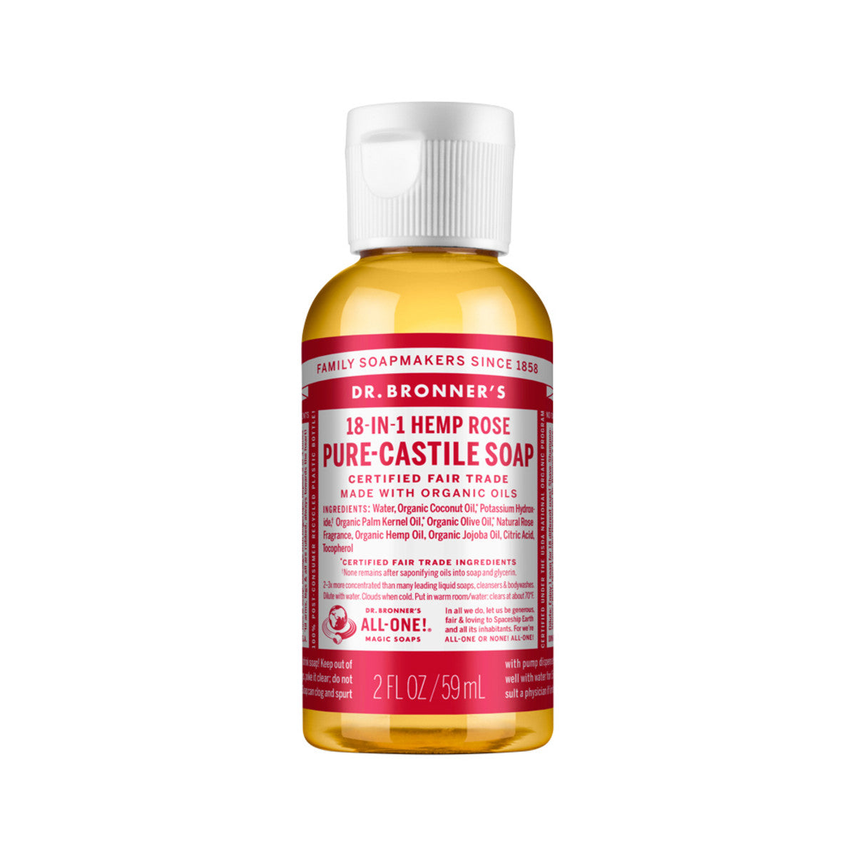 Dr. Bronner's Pure-Castile Soap Liquid (Hemp 18-in-1) Rose 59ml - Cutprice Online
