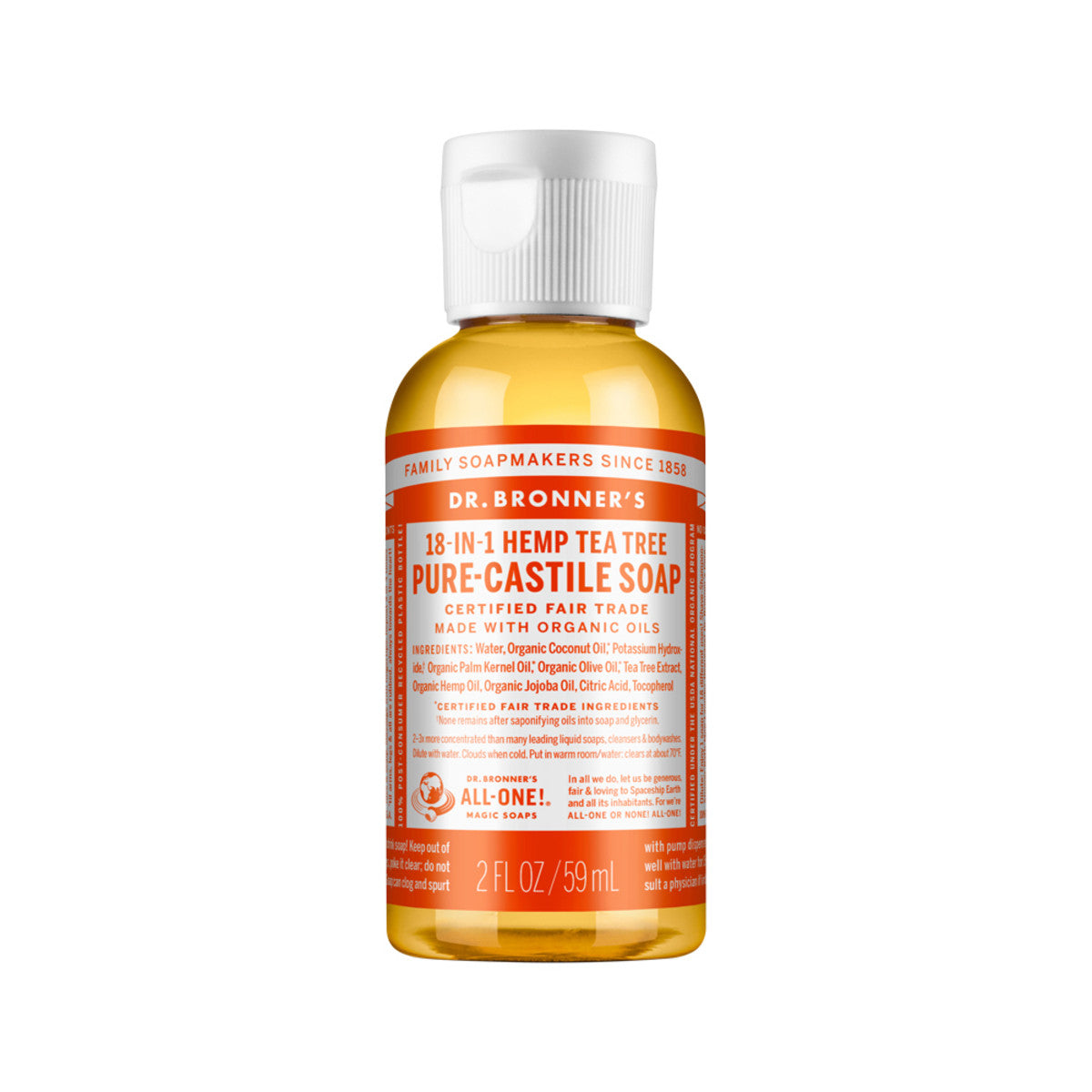 Dr. Bronner's Pure-Castile Soap Liquid (Hemp 18-in-1) Tea Tree 59ml - Cutprice Online