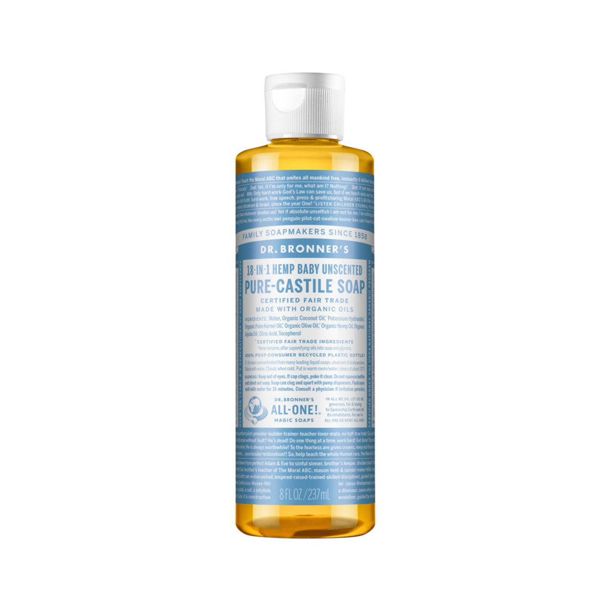 Dr. Bronner's Pure-Castile Soap Liquid (Hemp 18-in-1) Unscented (Baby) 237ml - Cutprice Online