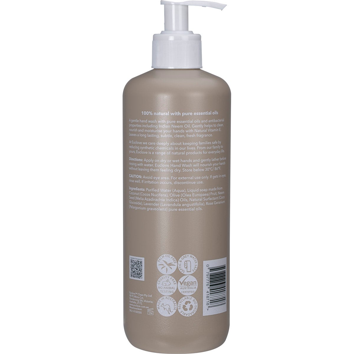 Euclove Hand Wash Lavender & Rose Geranium Pump 500ml EUCLOVE