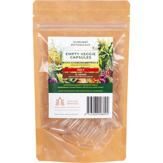 Eumundi Botanicals Empty Veggie Capsules Size 0 120 Caps - Cutprice Online