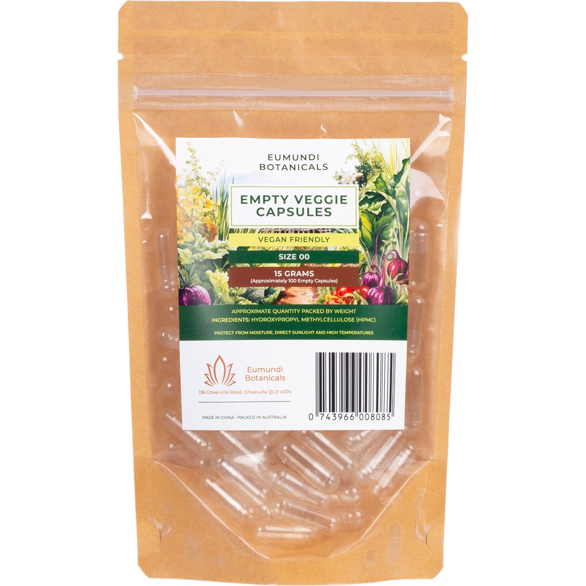 Eumundi Botanicals Empty Veggie Capsules Size 00 100 Caps - Cutprice Online