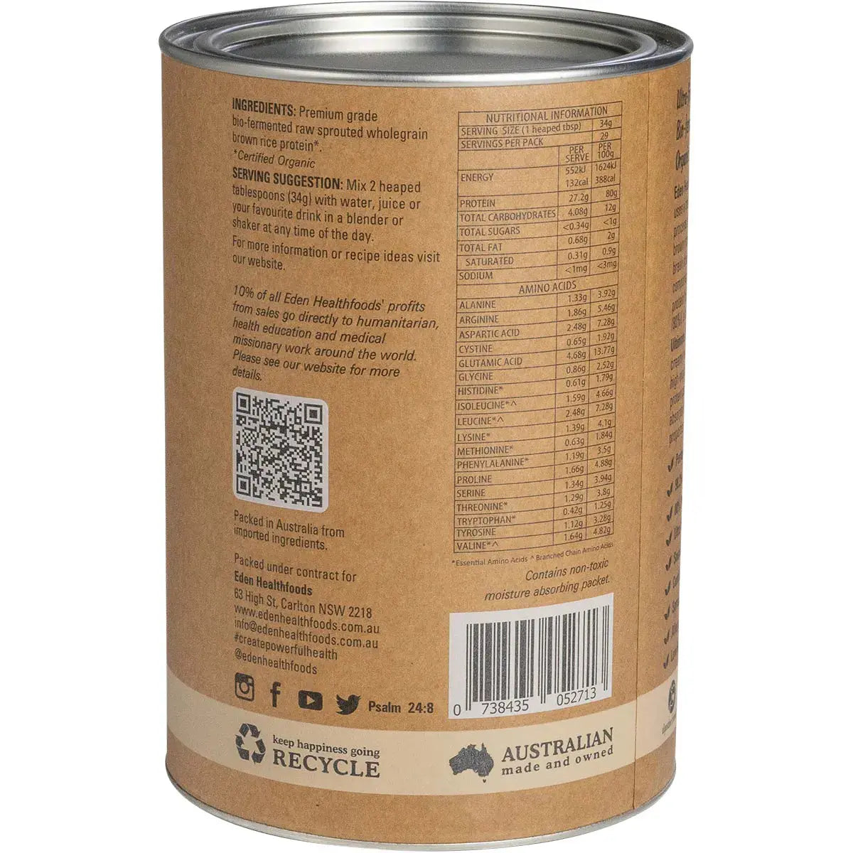 EDEN HEALTHFOODS Ultimate Protein Sprouted Brown Rice - Natural 1kg EDEN HEALTHFOODS