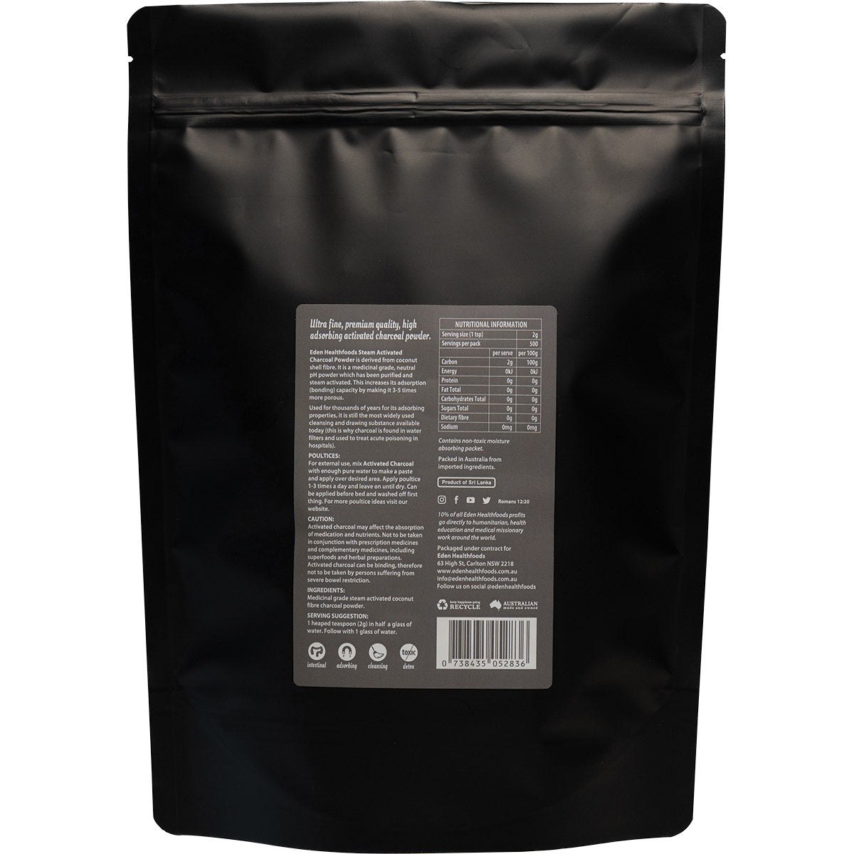 EDEN HEALTHFOODS Activated Charcoal Steam Activated Charcoal Powder 1kg EDEN HEALTHFOODS