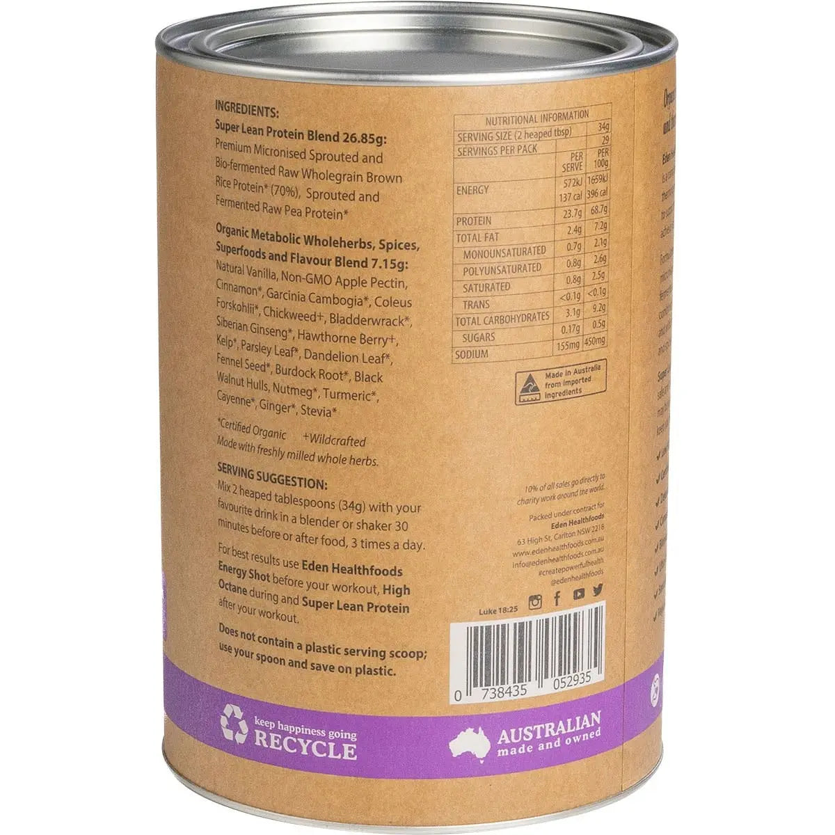 EDEN HEALTHFOODS Super Lean Protein Cinnamon & Vanilla 1kg EDEN HEALTHFOODS