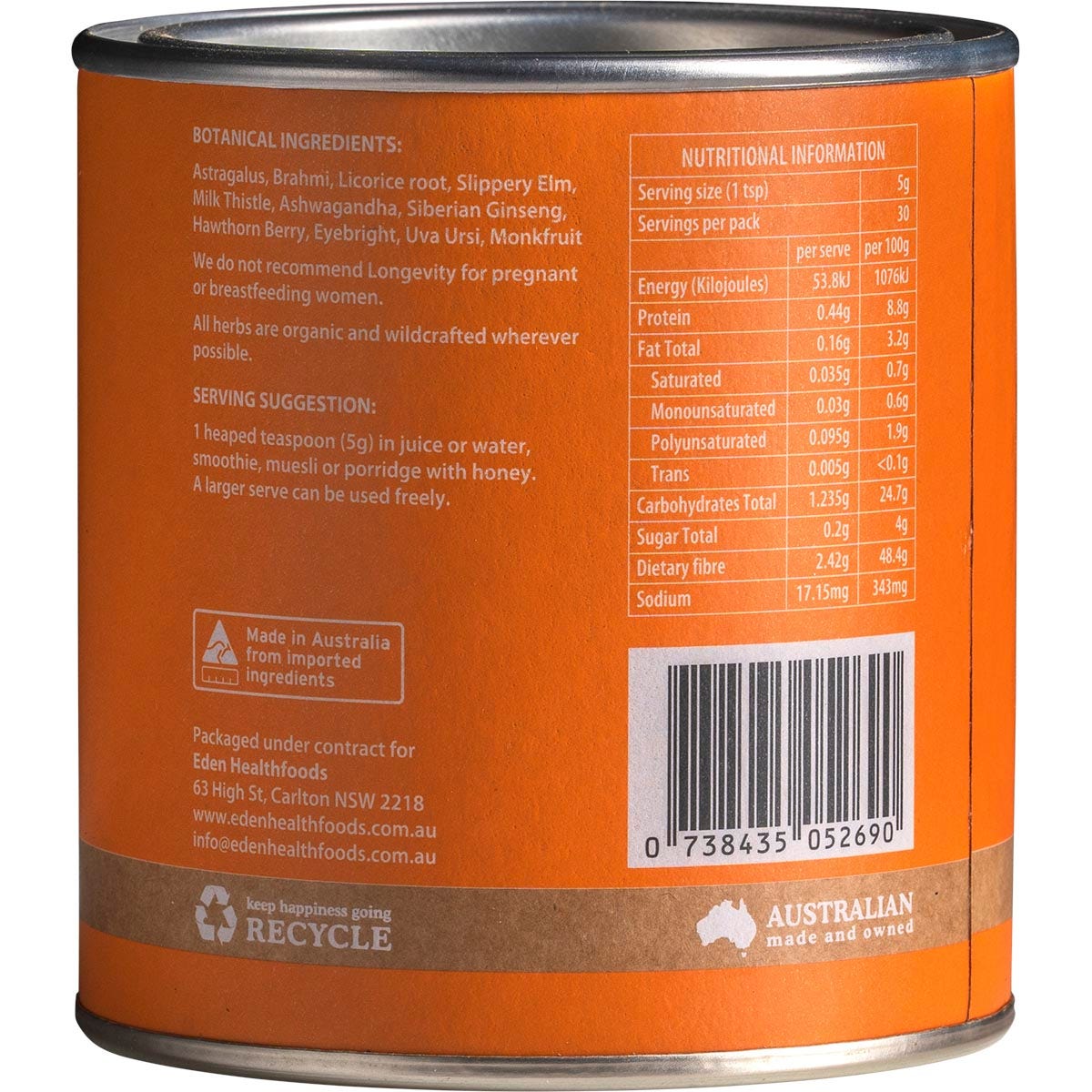 Eden Healthfoods Longevity Whole Body Tonic 150g - Cutprice Online