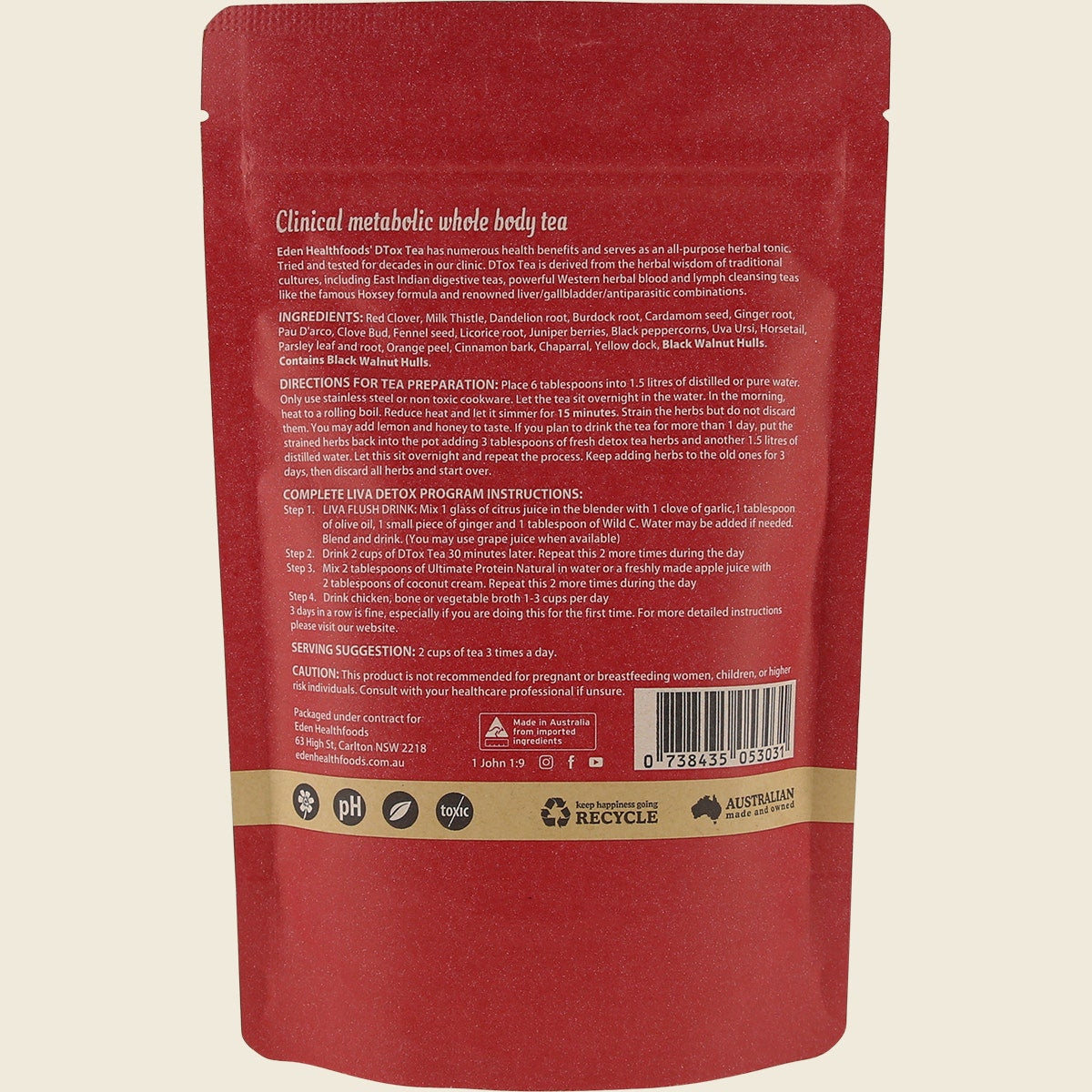 Eden Healthfoods Dtox Tea Organic Herbal Tea 85g