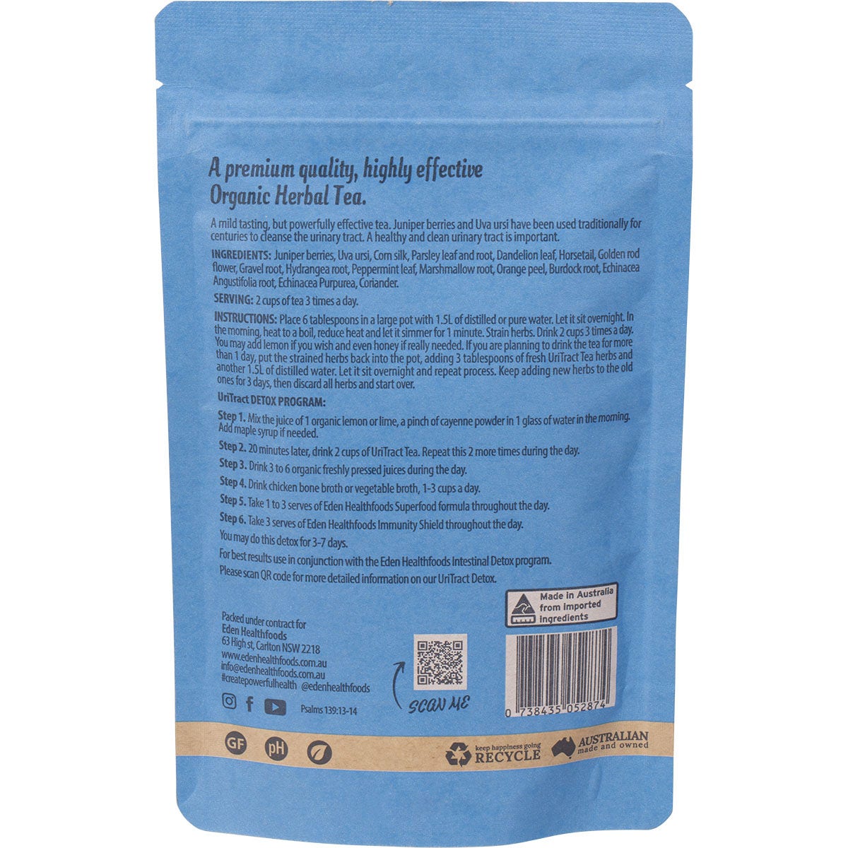 EDEN HEALTHFOODS UriTract Tea Organic Herbal Tea 60g EDEN HEALTHFOODS