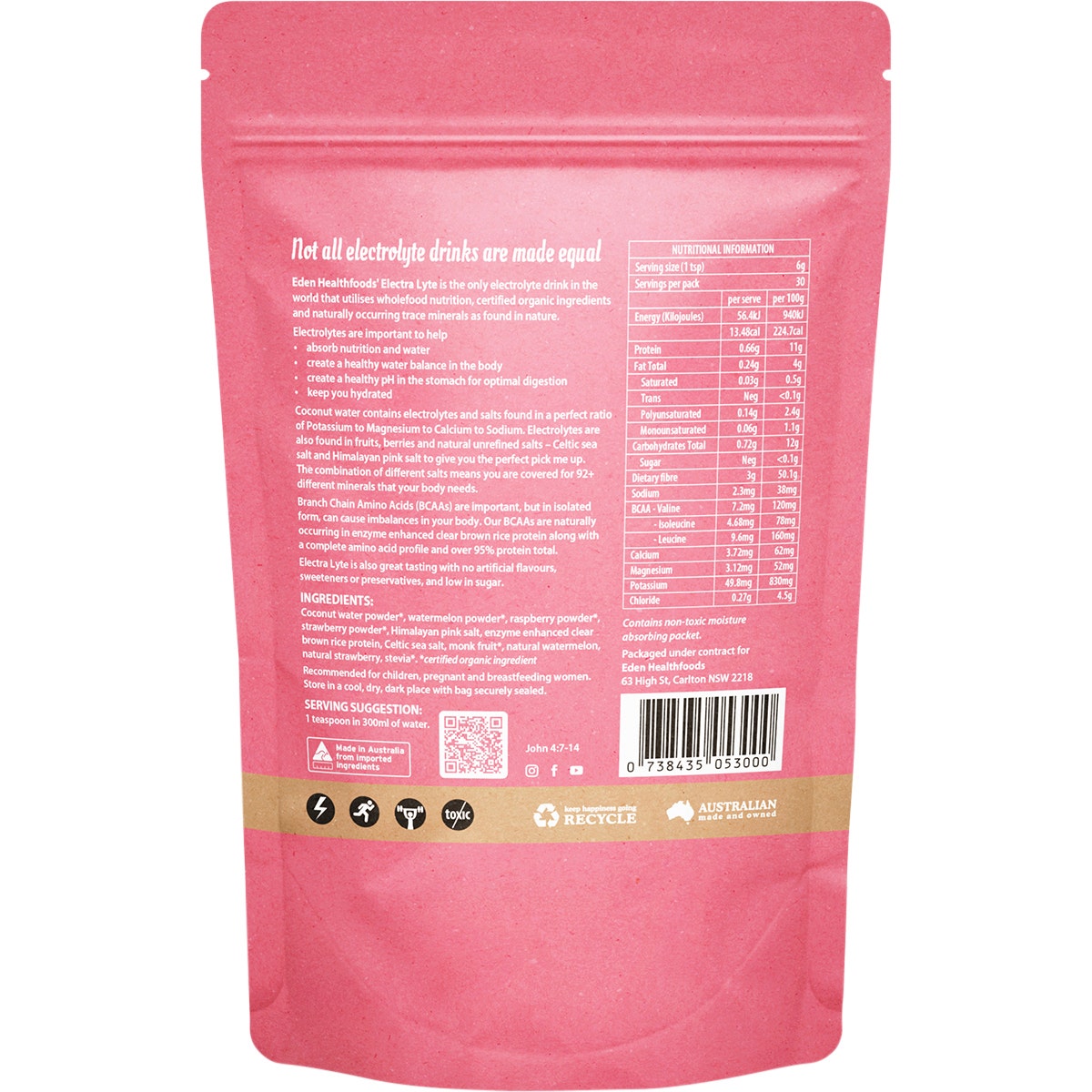 EDEN HEALTHFOODS Electralyte Watermelon and Berry with Celtic Sea Salt 180g - Cutprice Online