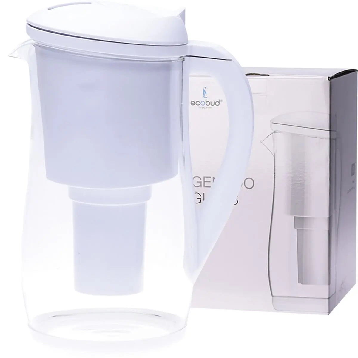 ECOBUD Gentoo GLASS Water Filter Jug WHITE 1.5L ECOBUD