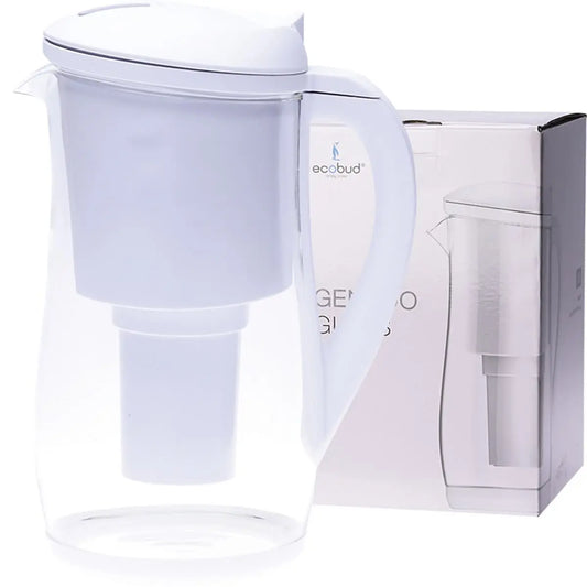 ECOBUD Gentoo GLASS Water Filter Jug WHITE 1.5L ECOBUD