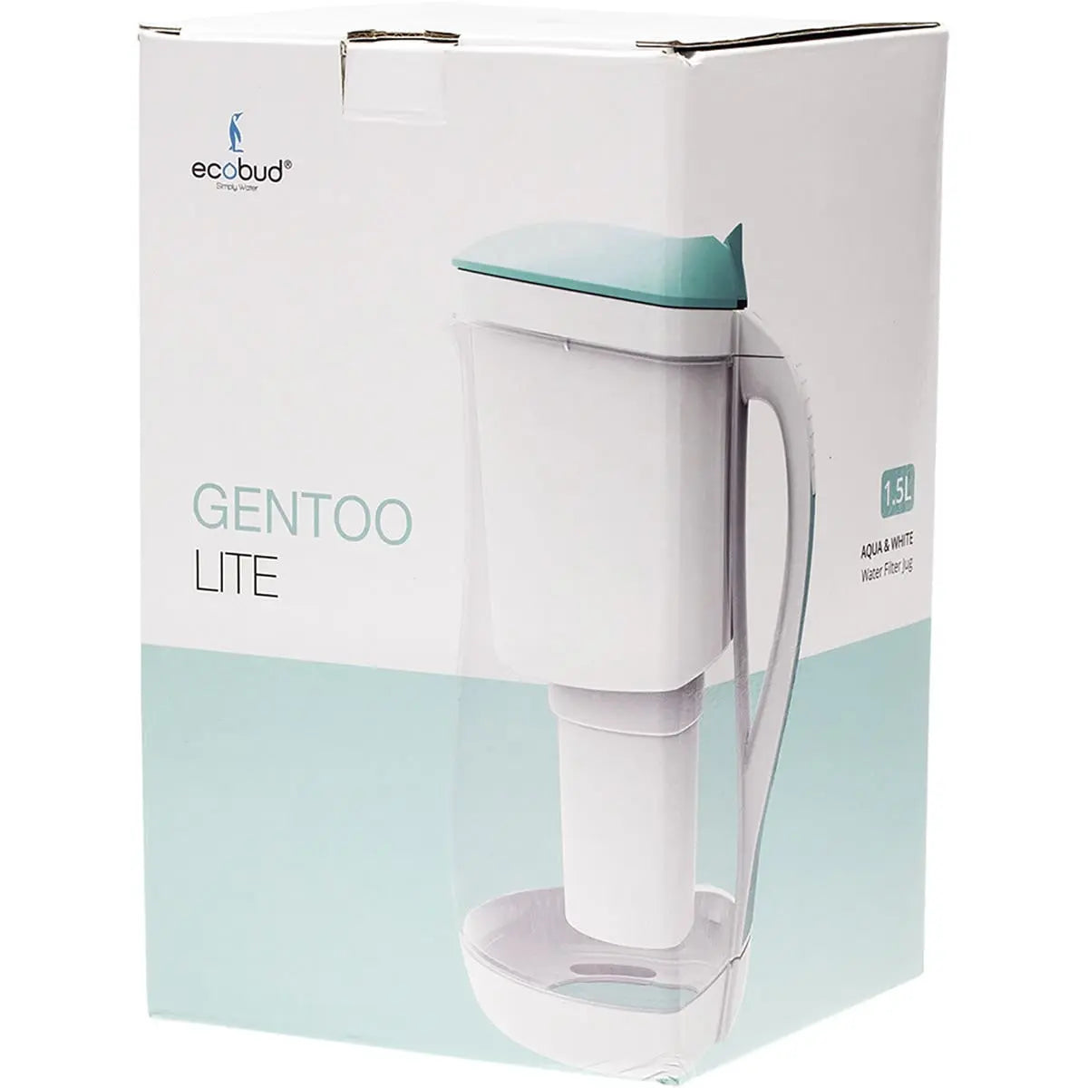 ECOBUD Gentoo Plastic Water Filter Jug Aqua & White 1.5L ECOBUD
