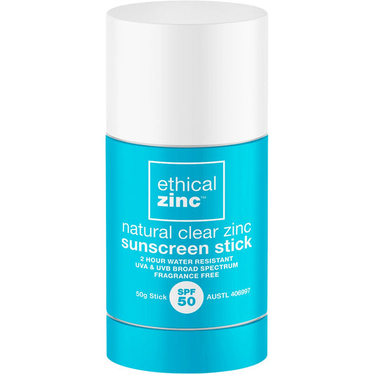 ETHICAL ZINC Natural Clear Zinc Sunscreen Stick SPF 50 50g - Cutprice Online