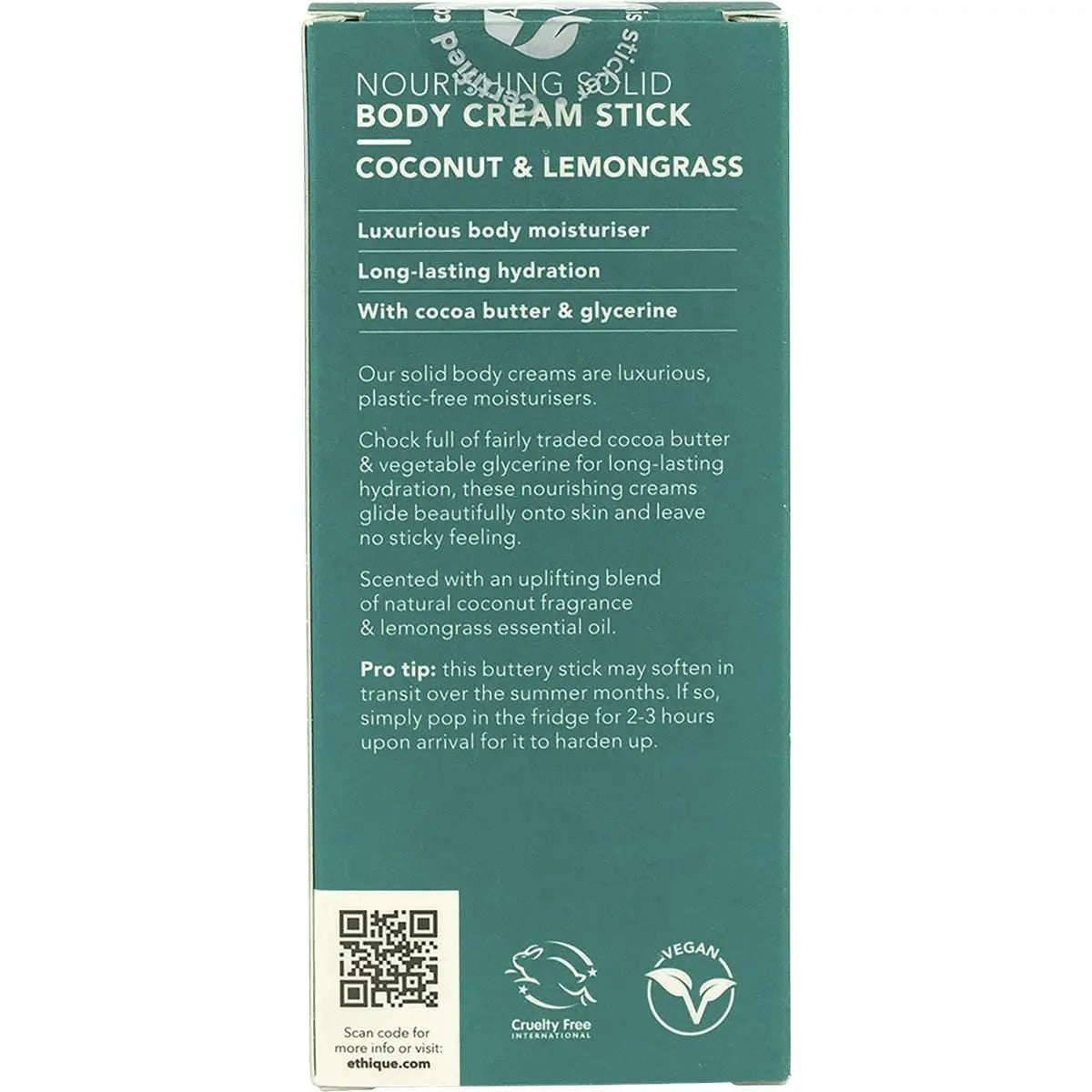 ETHIQUE Solid Body Cream Stick Coconut & Lemongrass 100g ETHIQUE