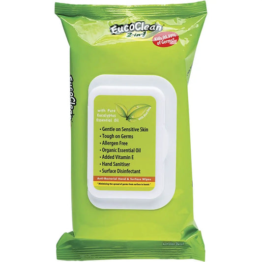EUCOCLEAN Anti-Bacterial Wipes 2-in-1 Hand & Surface With Vitamin E 60 EUCOCLEAN