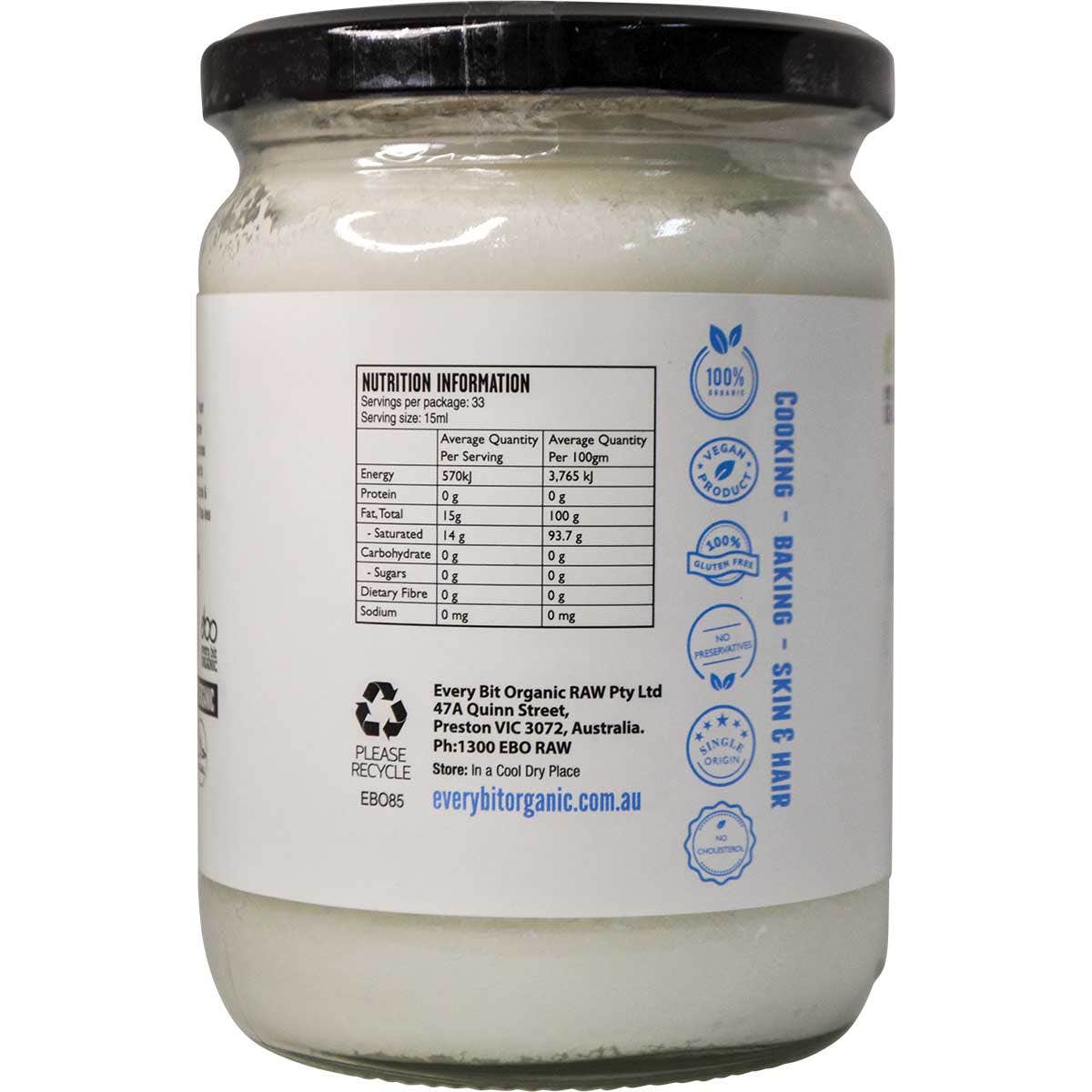 EVERY BIT ORGANIC Coconut Oil Refined & Deodorised 500ml - Cutprice Online