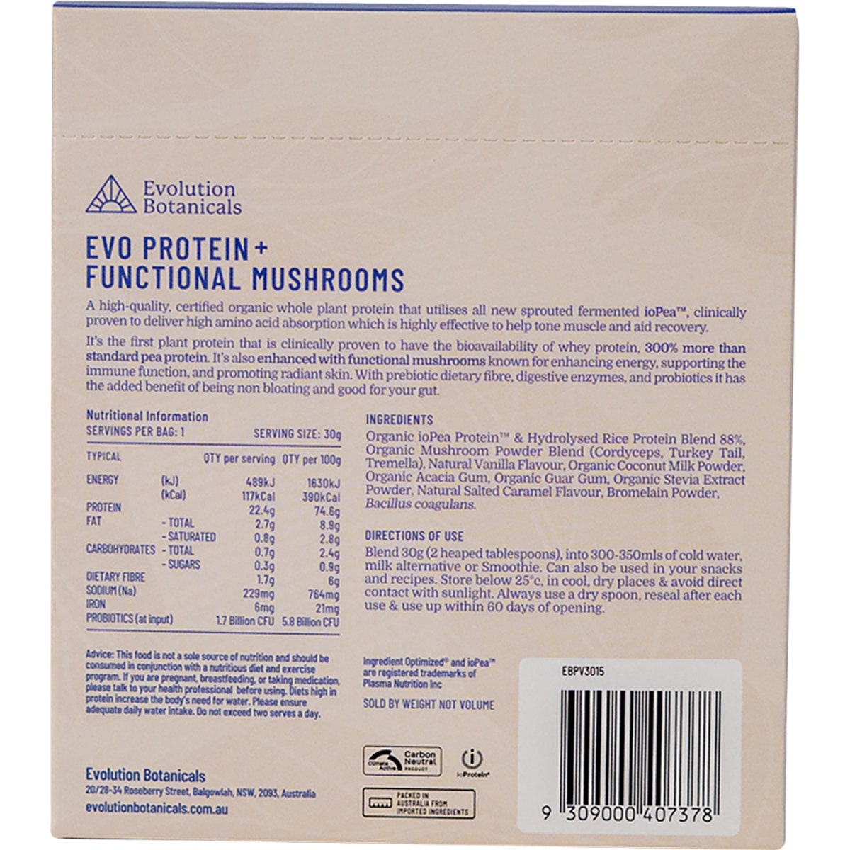 Evolution Botanicals EVO+ Protein Functional Mushrooms Creamy Vanilla 15x30g - Cutprice Online