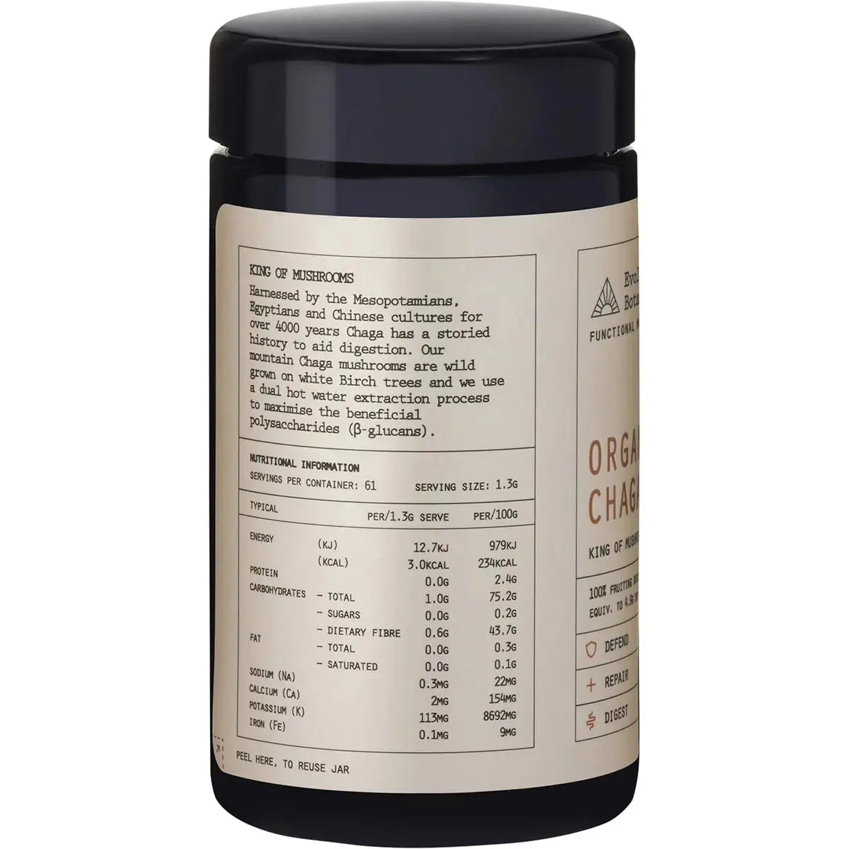 EVOLUTION BOTANICALS Organic Chaga King of Mushrooms 80g EVOLUTION BOTANICALS