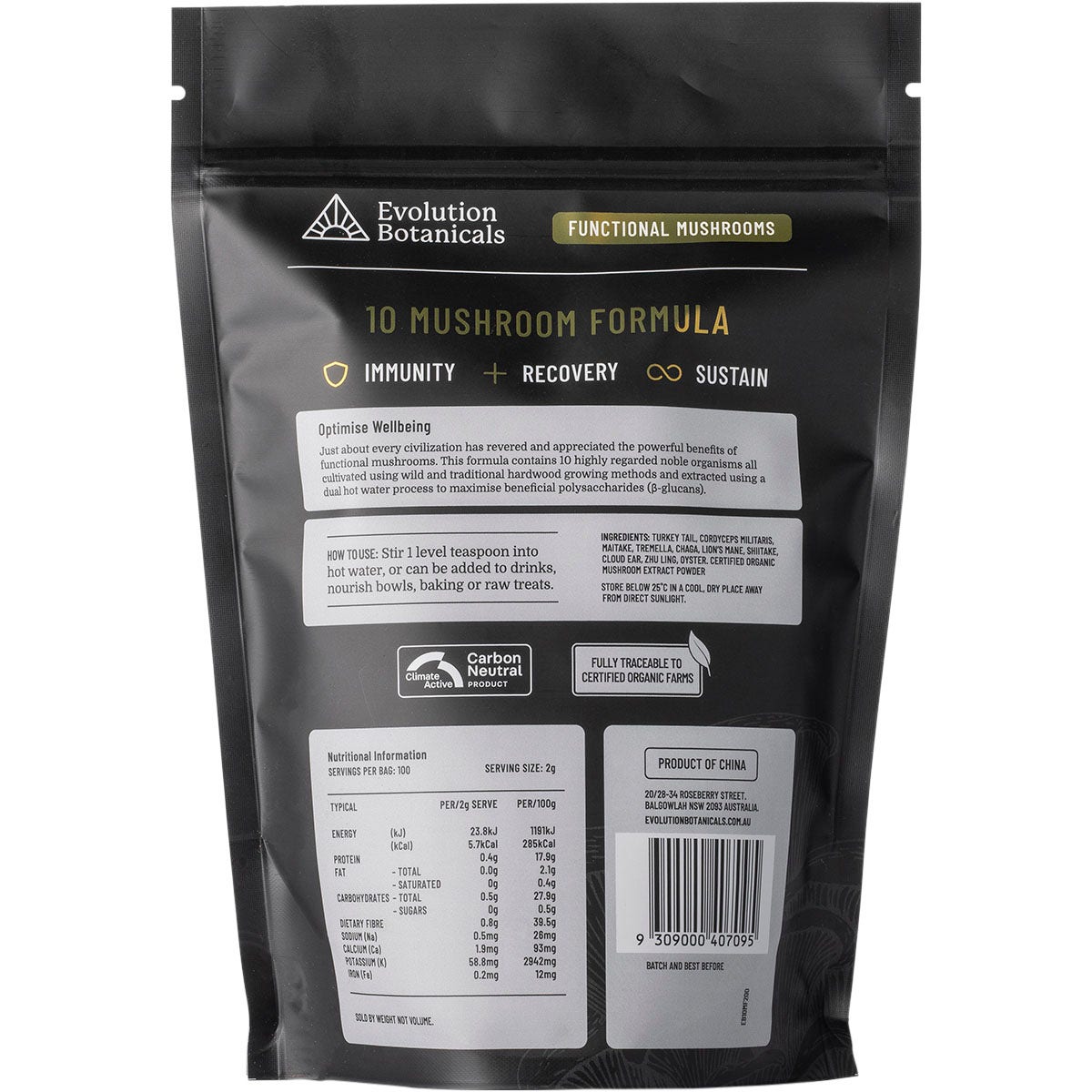 EVOLUTION BOTANICALS 10 Mushroom Formula Optimise Wellbeing 200g - Cutprice Online